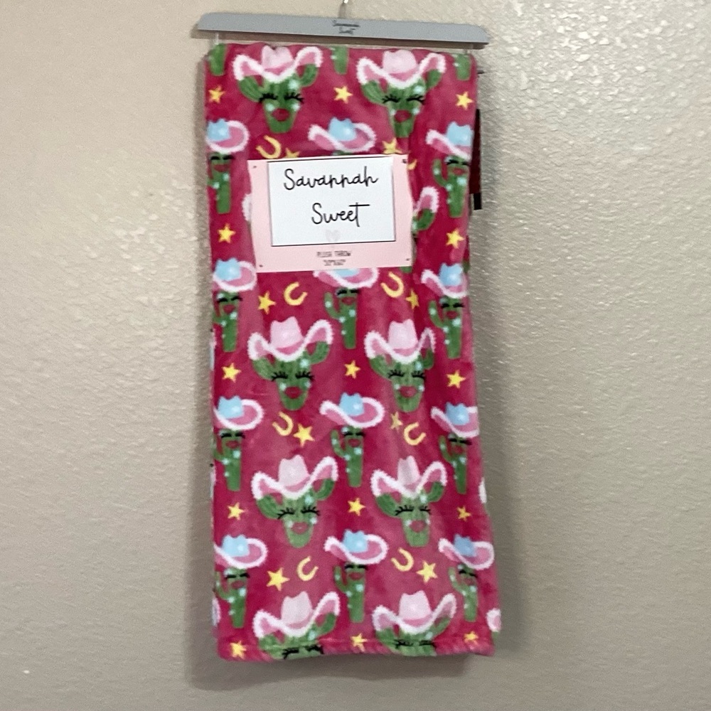Savannah Sweet Cowgirl Cactus Plush Throw